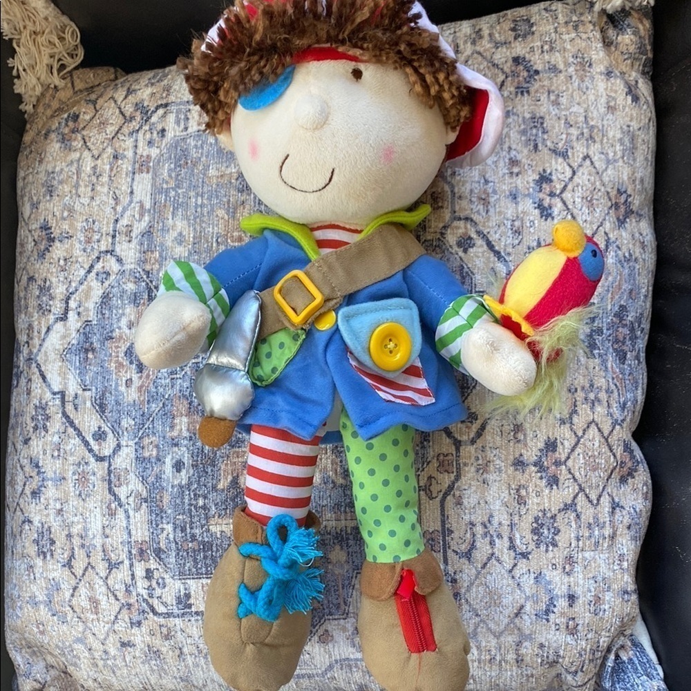 Manhattan Toy Pirate Boy Doll Plush Teach Me Tie Zipper Snap Button Rattle Skill